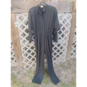 Vintage Black Jumpsuit Women Size 13 Button Front High Waist Minimalist Retro 80